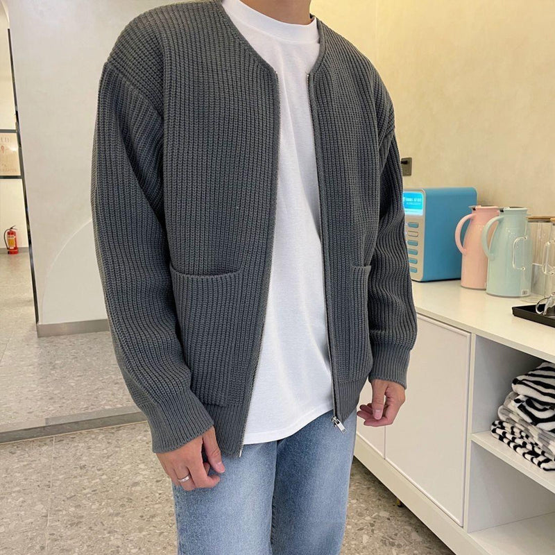 Men's Ribbed Knit Cardigan - Button Up - Long Sleeve - Soft & Stretchy Layering Piece