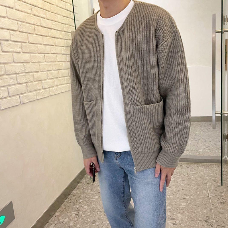 Men's Ribbed Knit Cardigan - Button Up - Long Sleeve - Soft & Stretchy Layering Piece