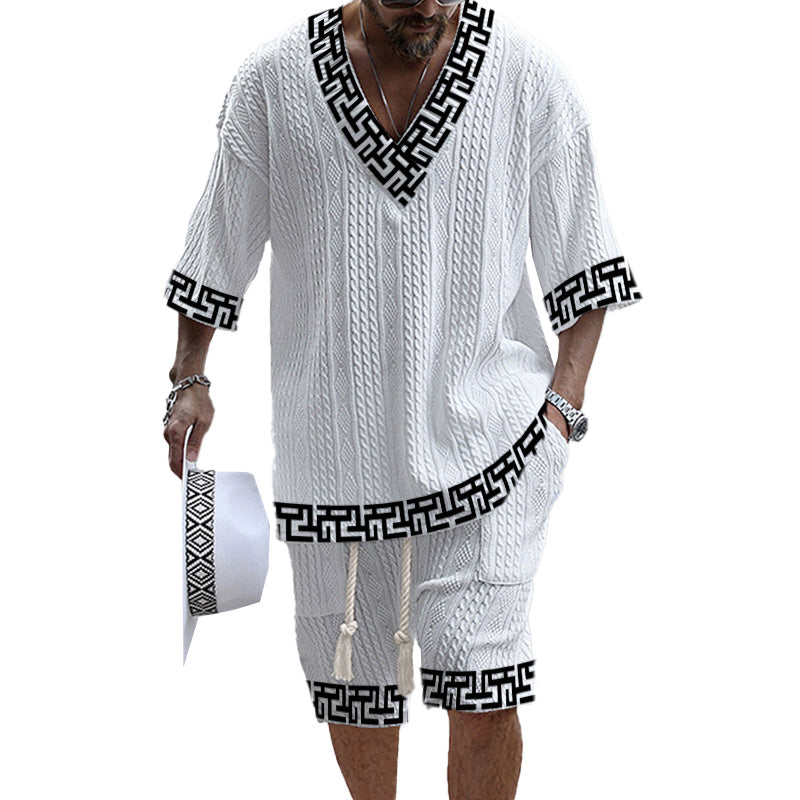 MEN'S ART CASUAL PRINT SHORTS SET 45108232YM