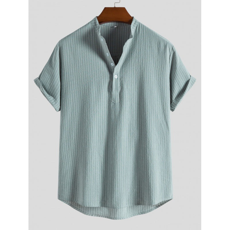 Dante - Striped shirt with half button placket for men in linen