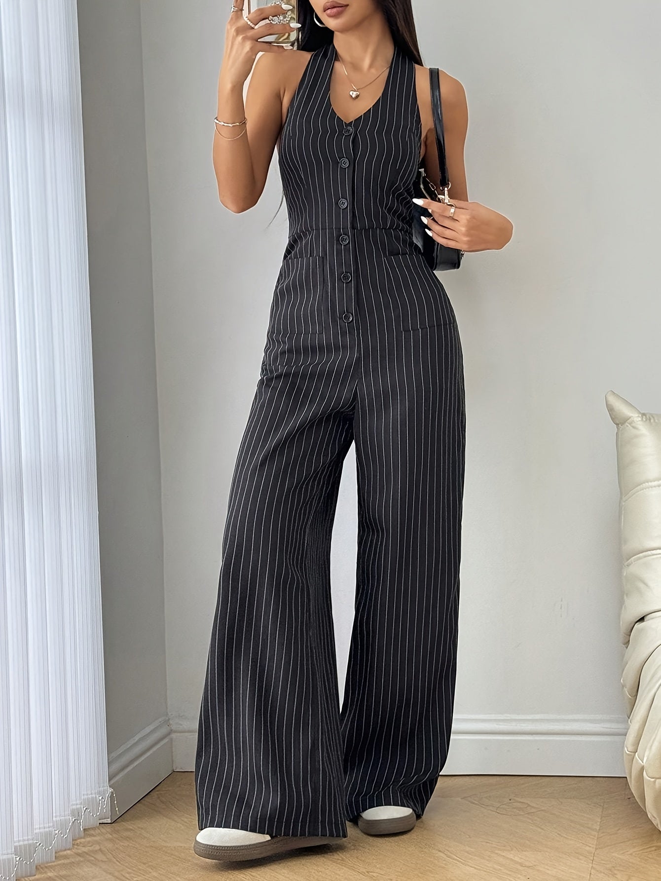 Striped button-front jacket for women