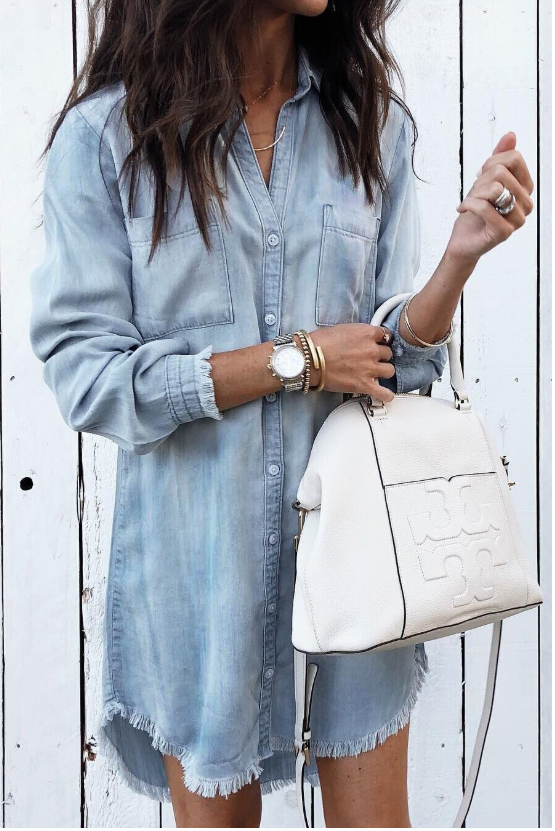 Shirt dress in washed denim