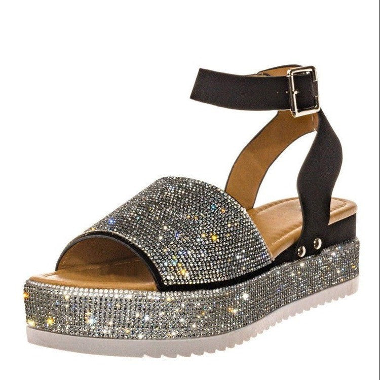 Portia - Platform wedge sandals with rhinestones