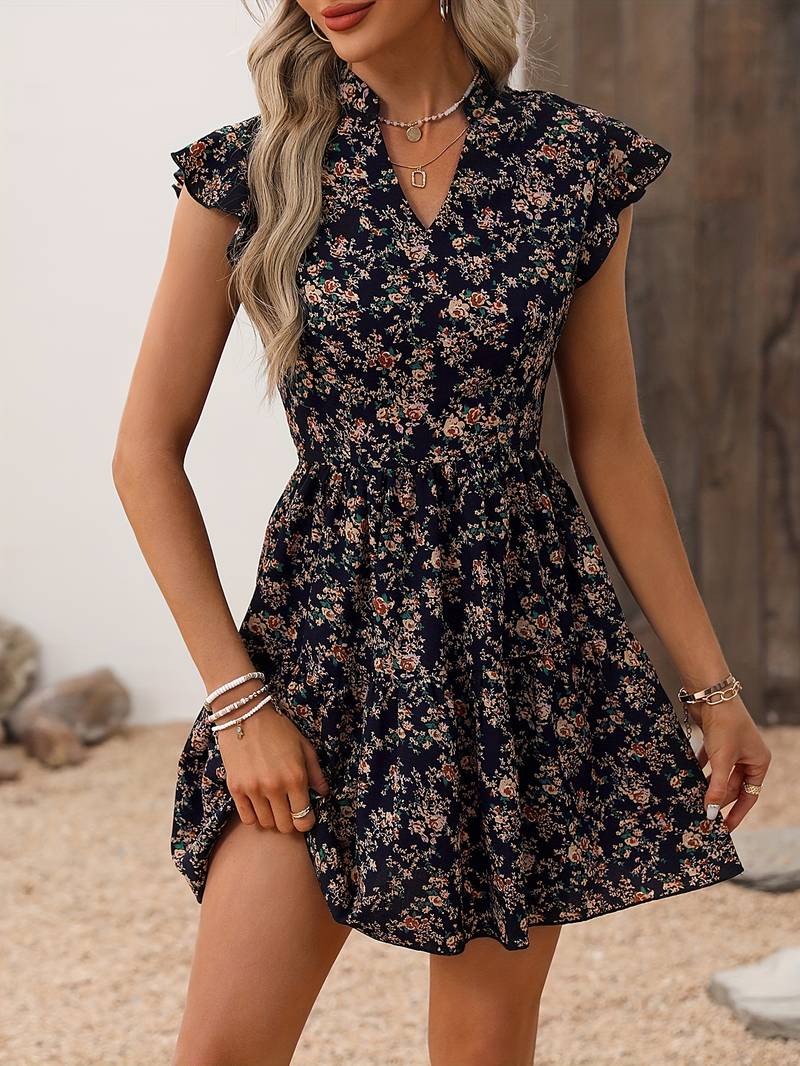 Rose - Dress With Floral Print And V-Neck