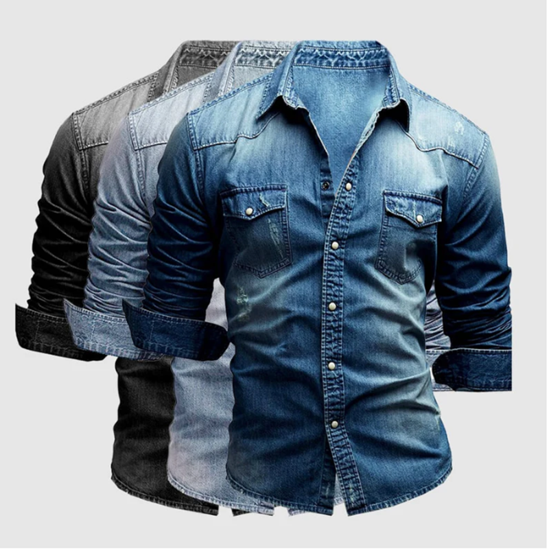 Hanno - Men's casual shirt with long sleeves in denim