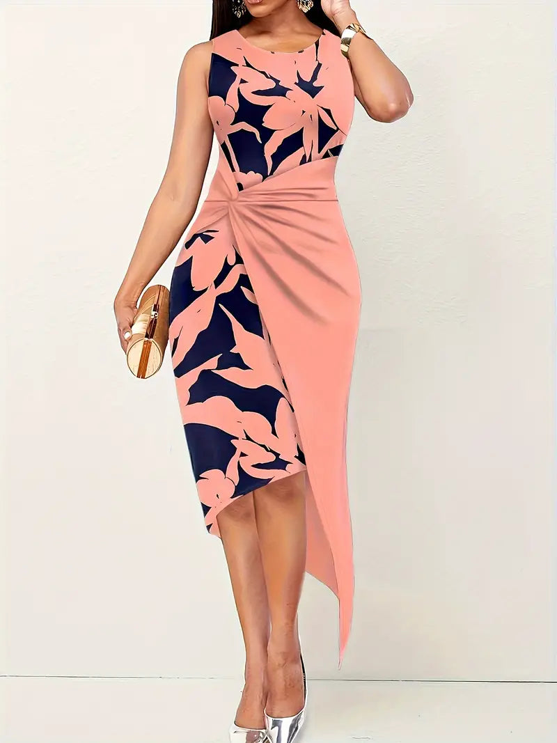 Stella – elegant floral dress with a round neckline