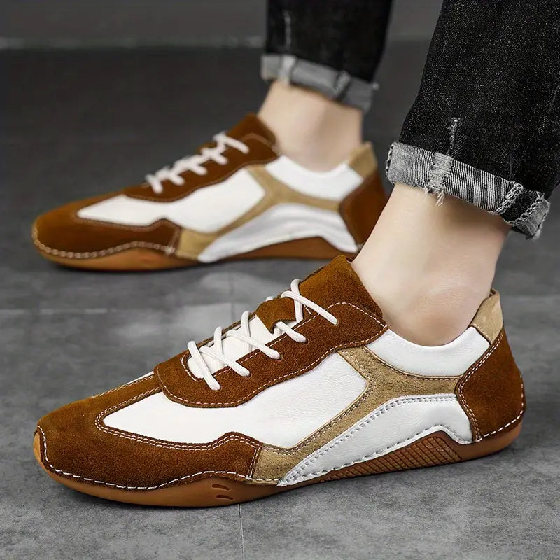 Sammy - Breathable genuine leather sneakers with corrugated sole design