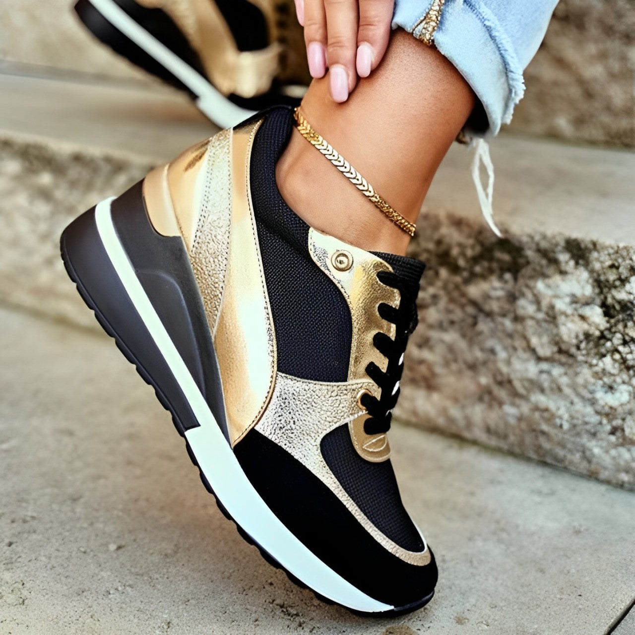 Kristine - Vulcanising lace-up wedge sneakers