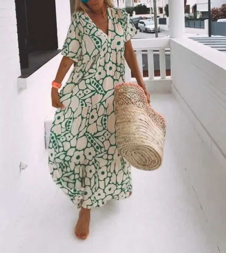 Samantha - green maxi dress with short sleeves