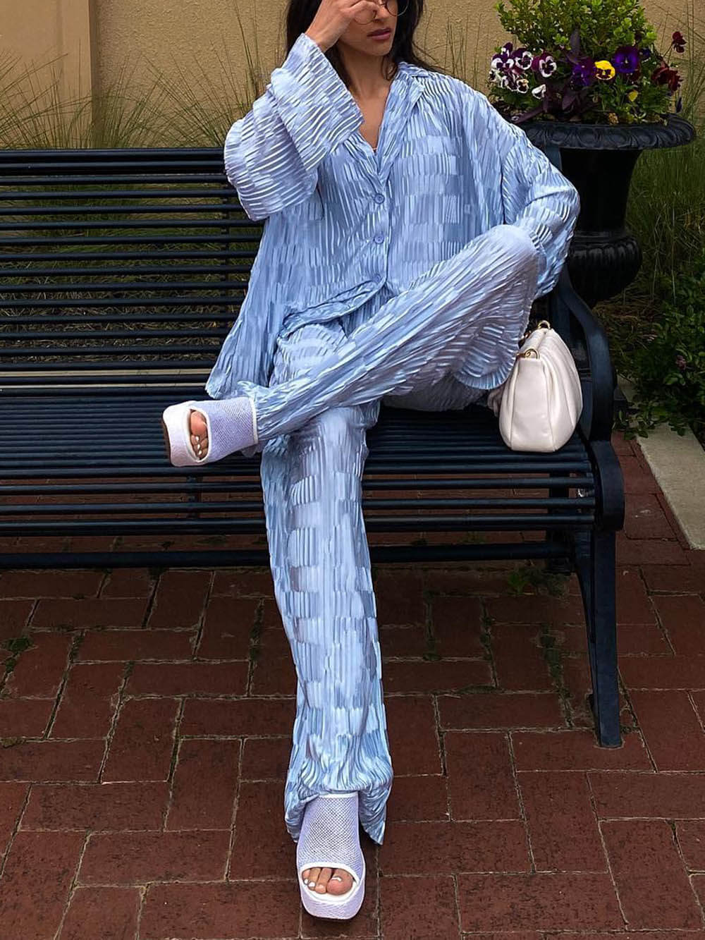 Unique Pleated with Waves Oversized Shirt