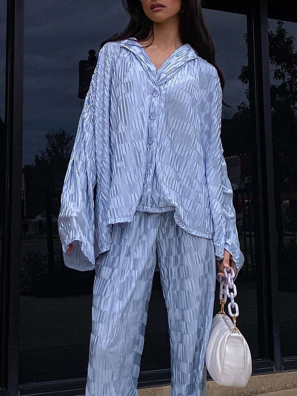 Unique Pleated with Waves Oversized Shirt