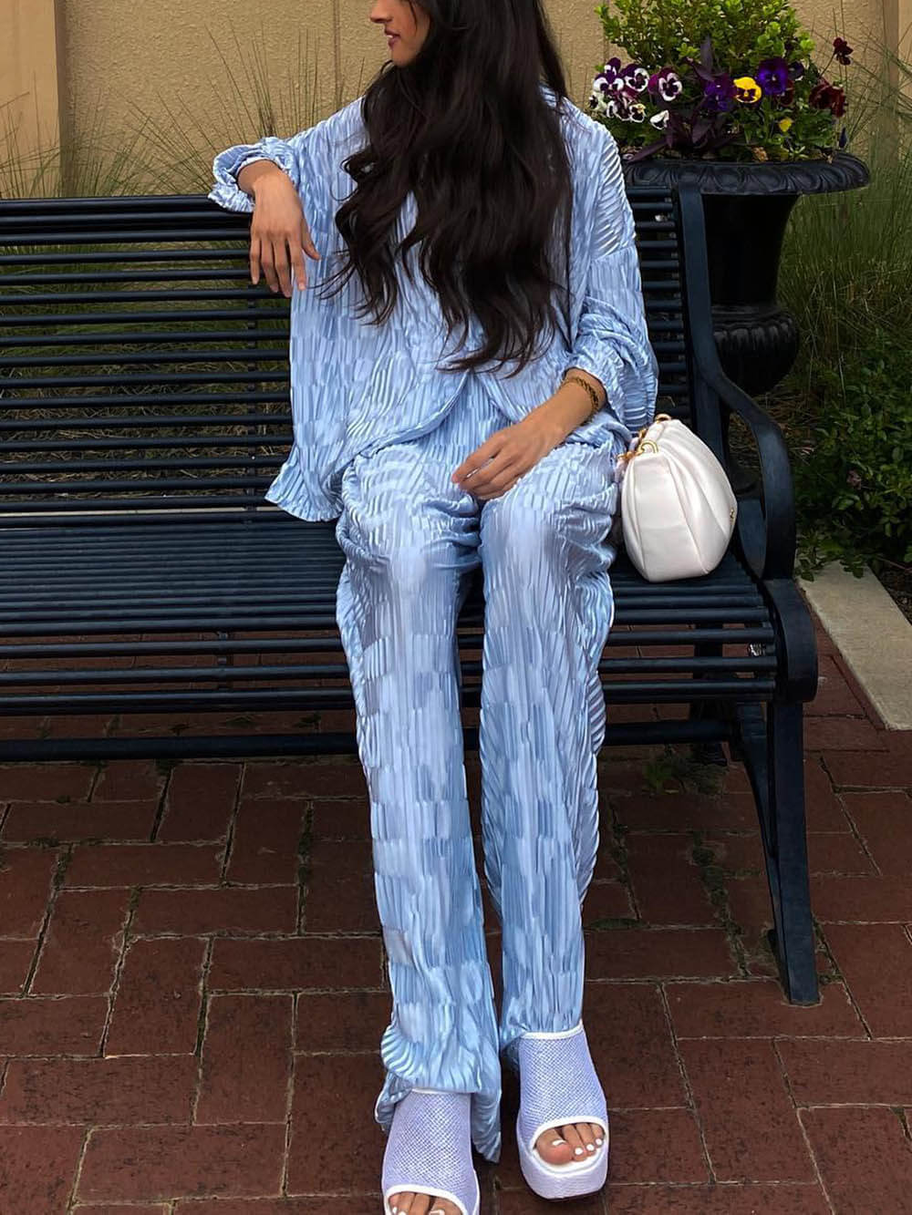 Unique Pleated with Waves Oversized Shirt