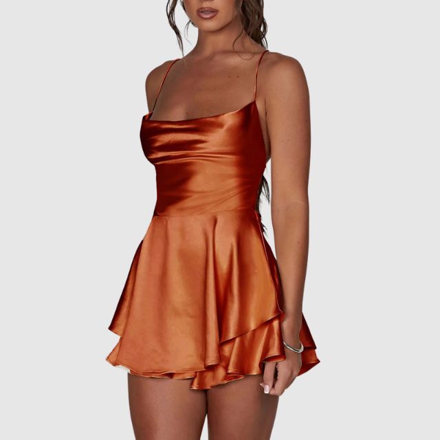 Yara - Satin mini dress with flounce trim