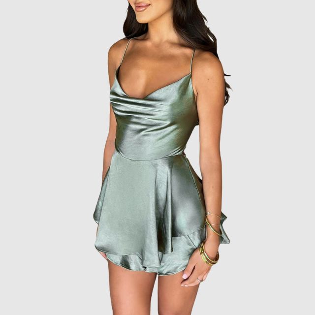 Yara - Satin mini dress with flounce trim