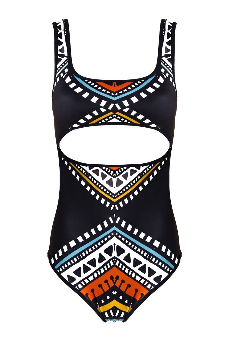 Tribal Printed Cutout Brazilian One Piece Swimsuit