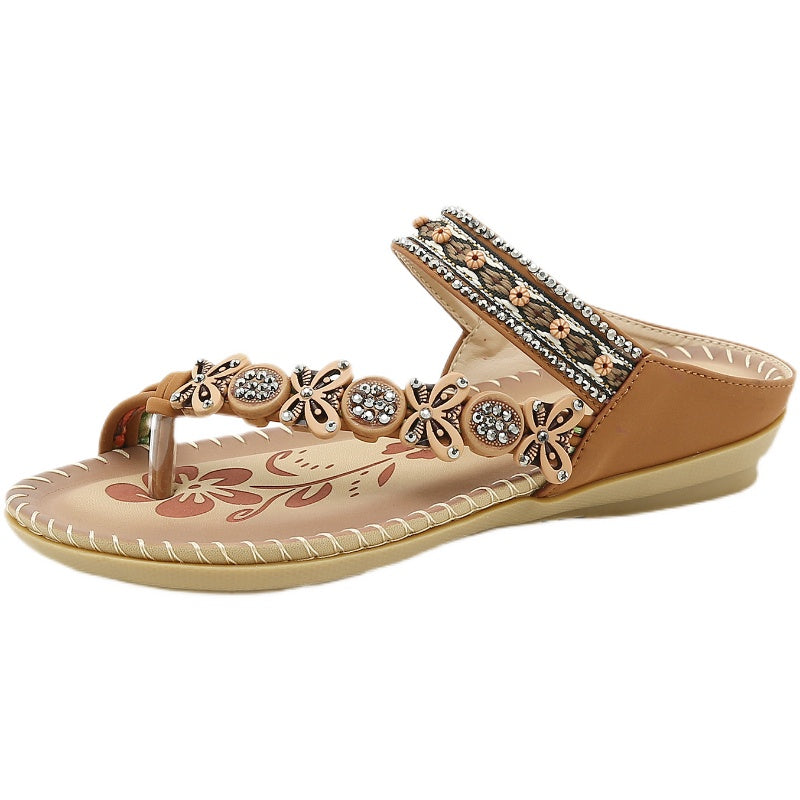 Comfortable Bohemian Folk Style Strass with Clip Toe Slippers