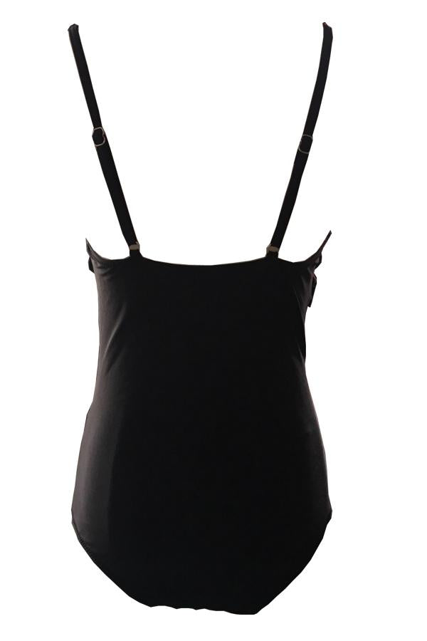 Solid Black Twist Front Ruched Design Sexy One Piece Swimwear