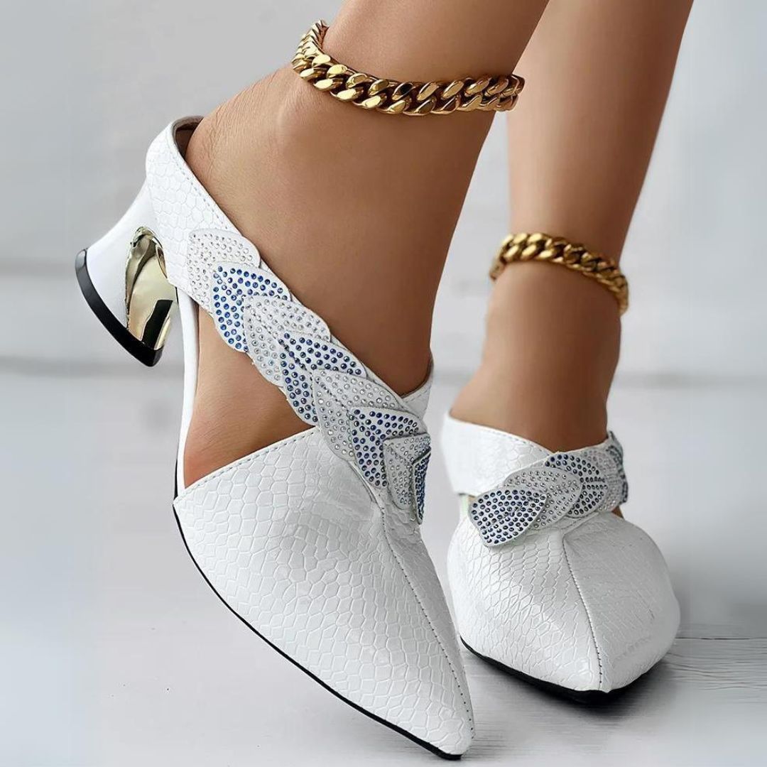 Zoe - Lace mules with braided strap detail