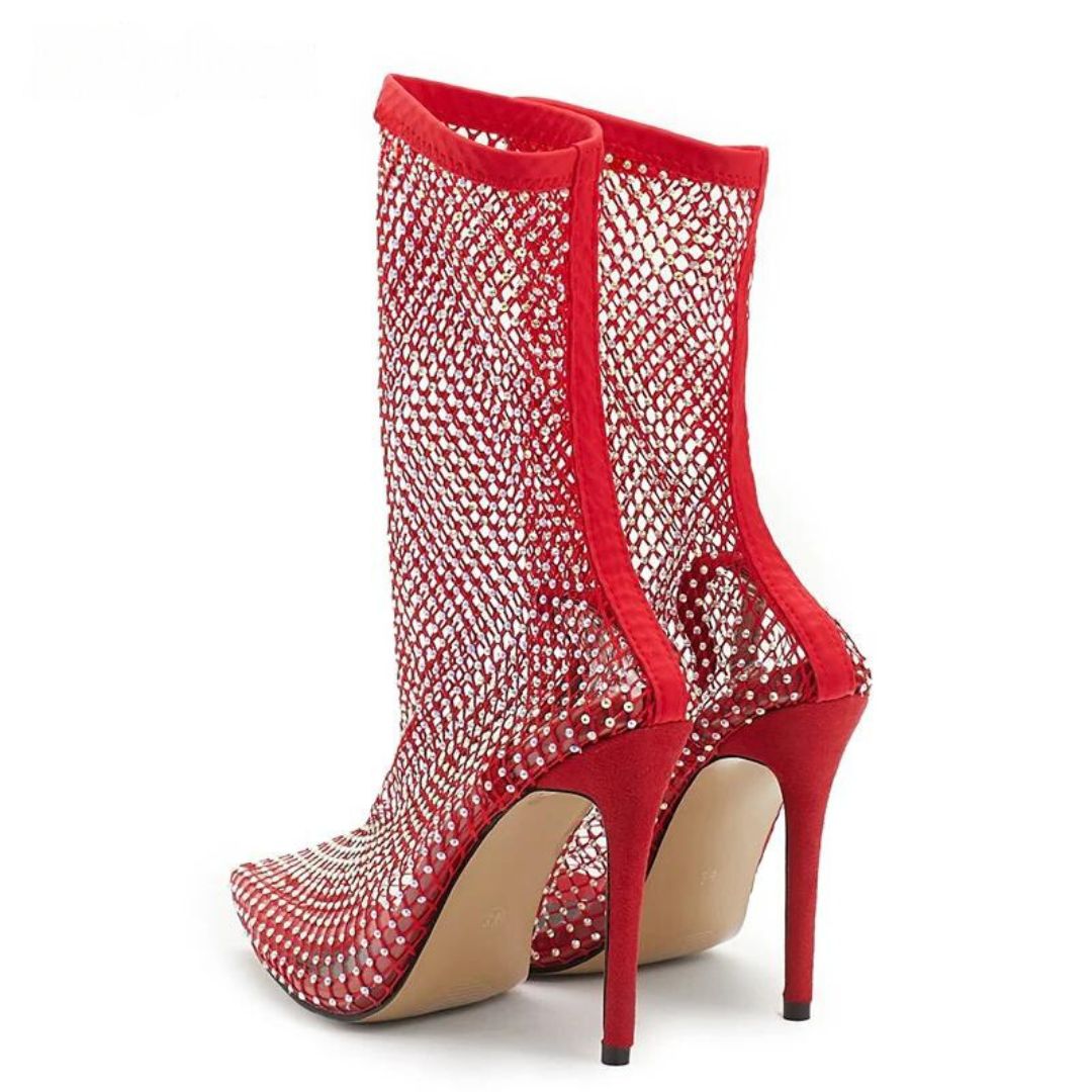 Anastasia - Mesh ankle boots with rhinestone embellishment