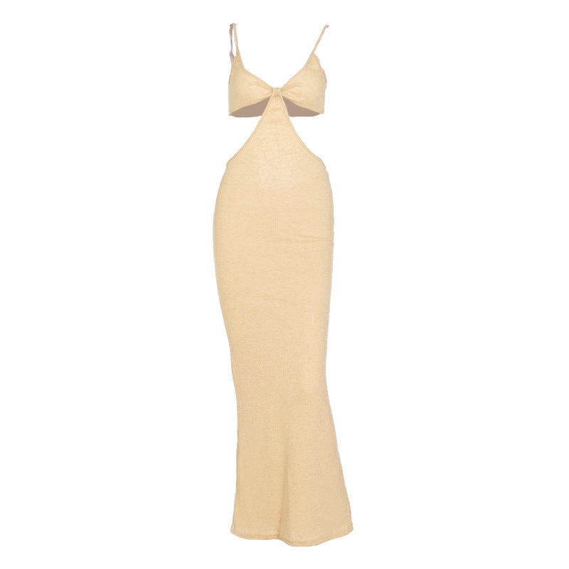 Trendy suspender backless long bandage dress