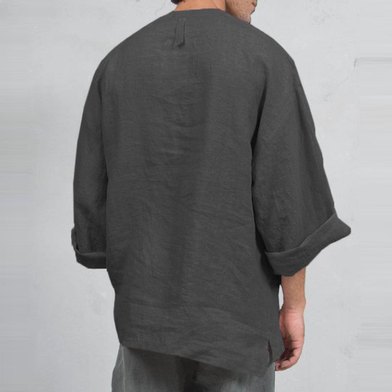 Dariusz - Ethnic loose linen T-shirt for men