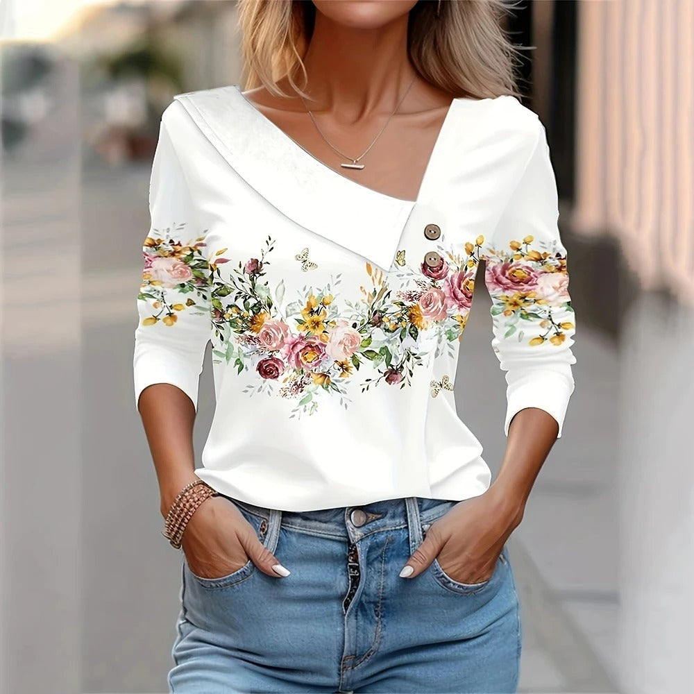 Stylish long sleeve blouse with floral print for women