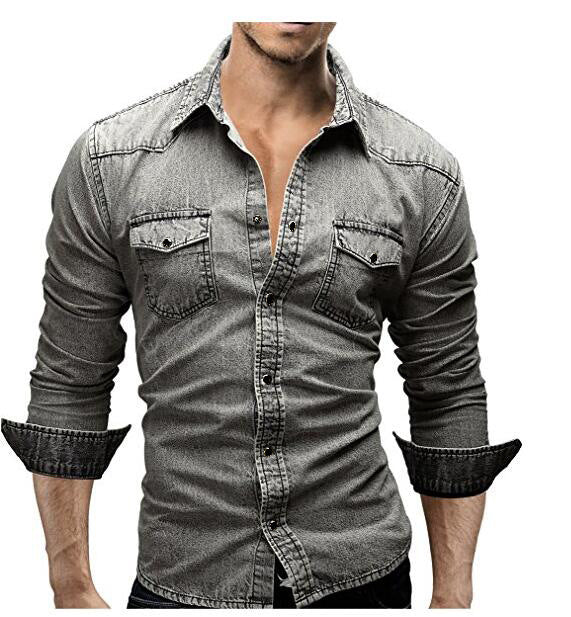 Hanno - Men's casual shirt with long sleeves in denim