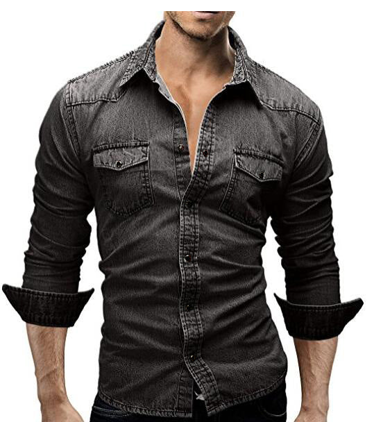 Hanno - Men's casual shirt with long sleeves in denim