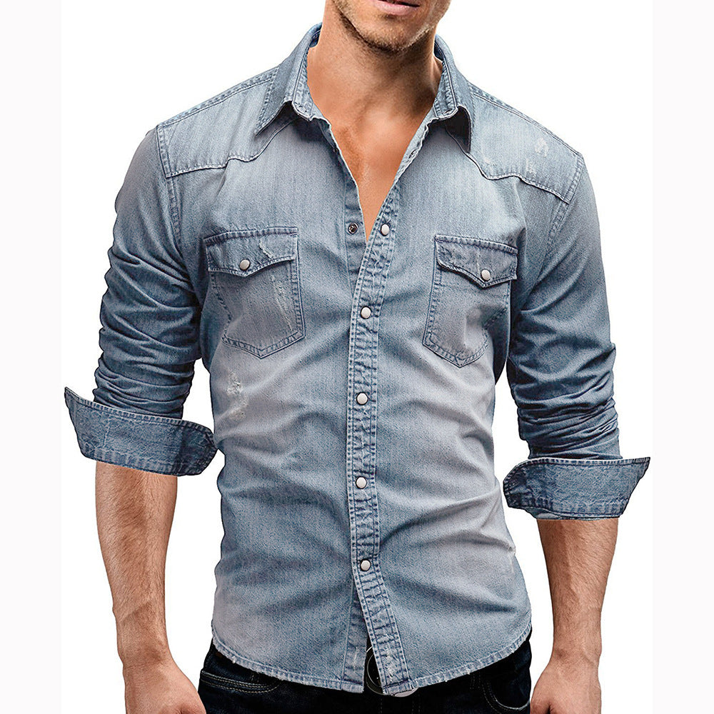 Hanno - Men's casual shirt with long sleeves in denim