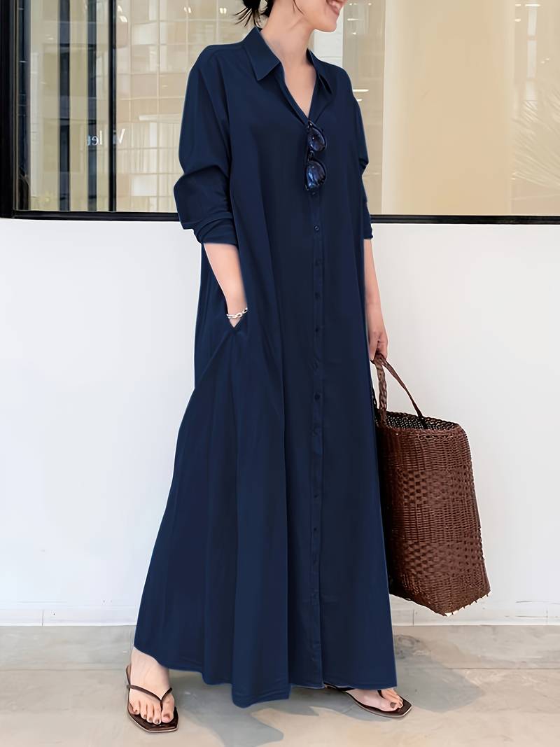 Janel - Single-coloured kaftan dress with button fastening