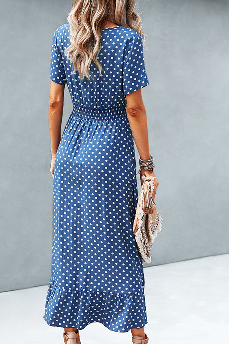 Sahara -fashion street polka dot V-neck irregular dress