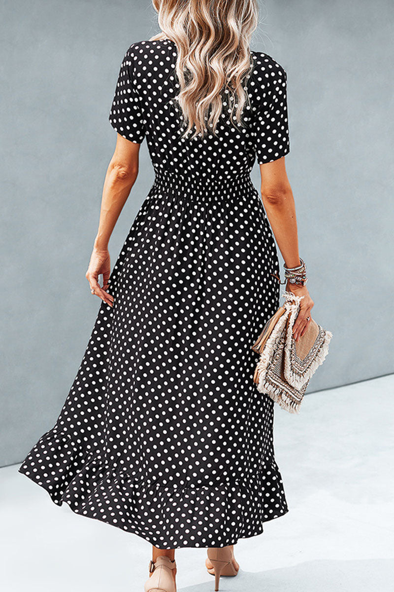 Sahara -fashion street polka dot V-neck irregular dress