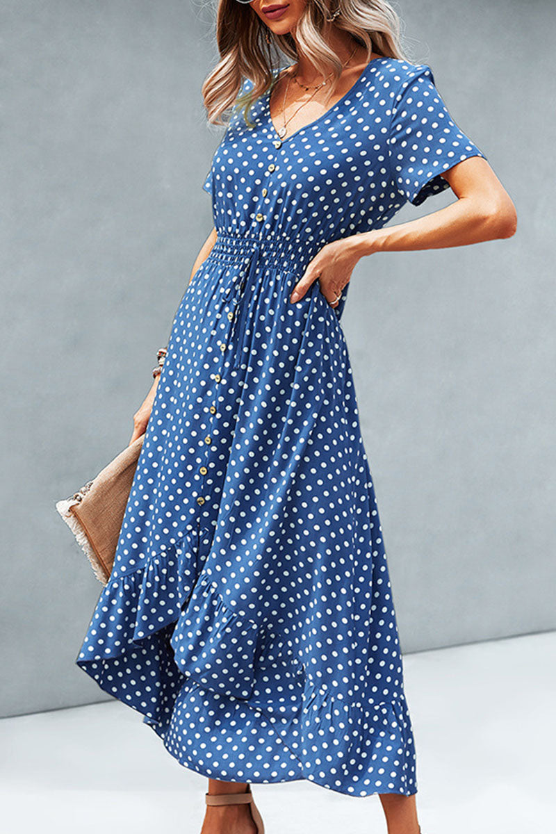 Sahara -fashion street polka dot V-neck irregular dress