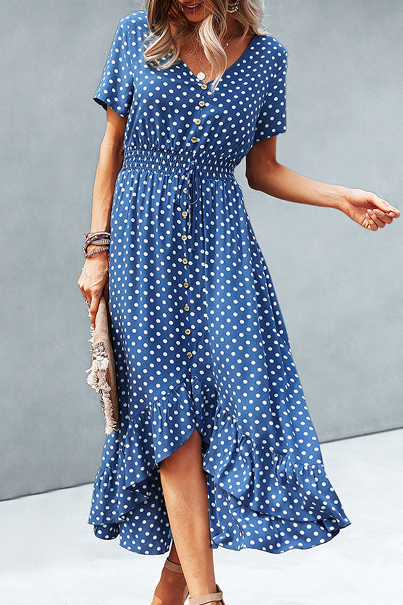 Sahara -fashion street polka dot V-neck irregular dress