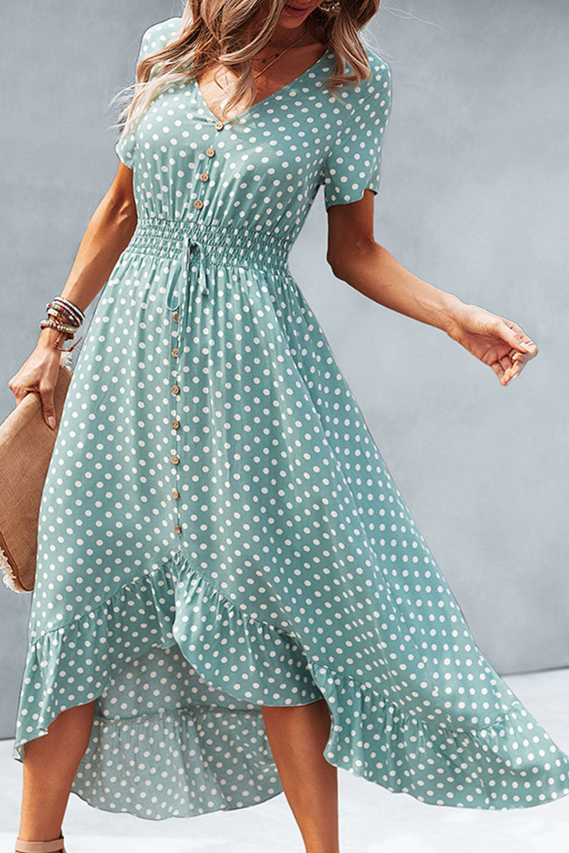 Sahara -fashion street polka dot V-neck irregular dress