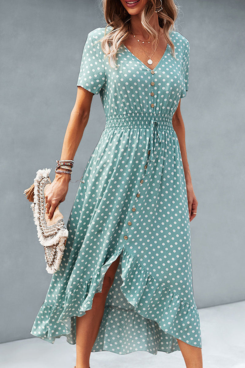 Sahara -fashion street polka dot V-neck irregular dress