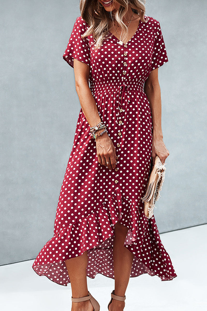 Sahara -fashion street polka dot V-neck irregular dress