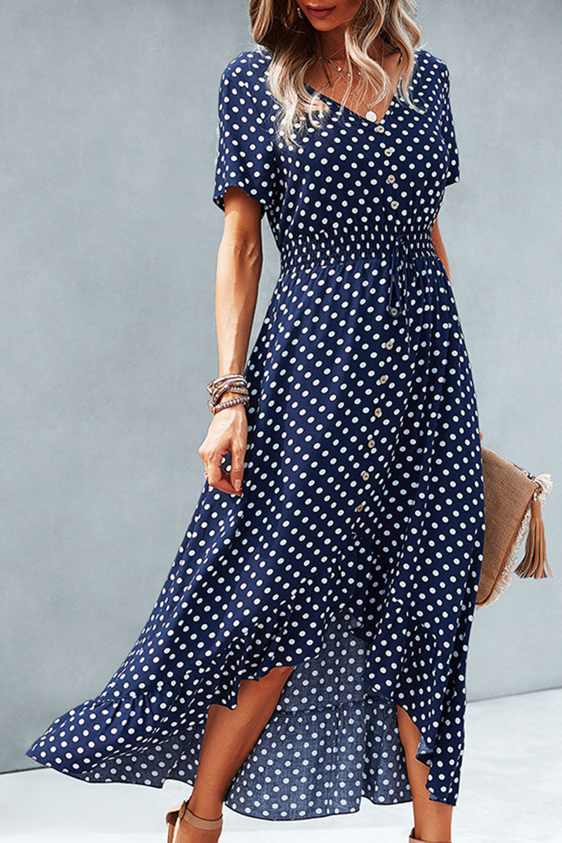 Sahara -fashion street polka dot V-neck irregular dress