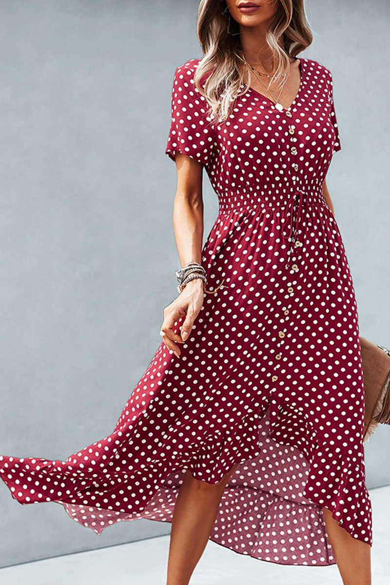 Sahara -fashion street polka dot V-neck irregular dress