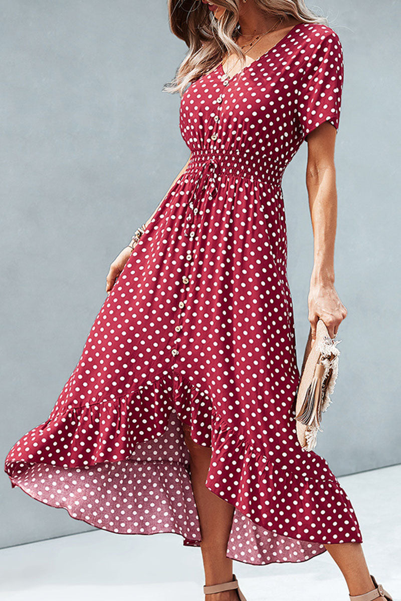 Sahara -fashion street polka dot V-neck irregular dress