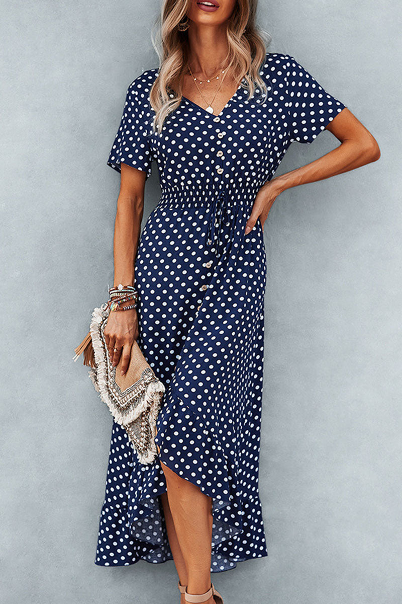 Sahara -fashion street polka dot V-neck irregular dress