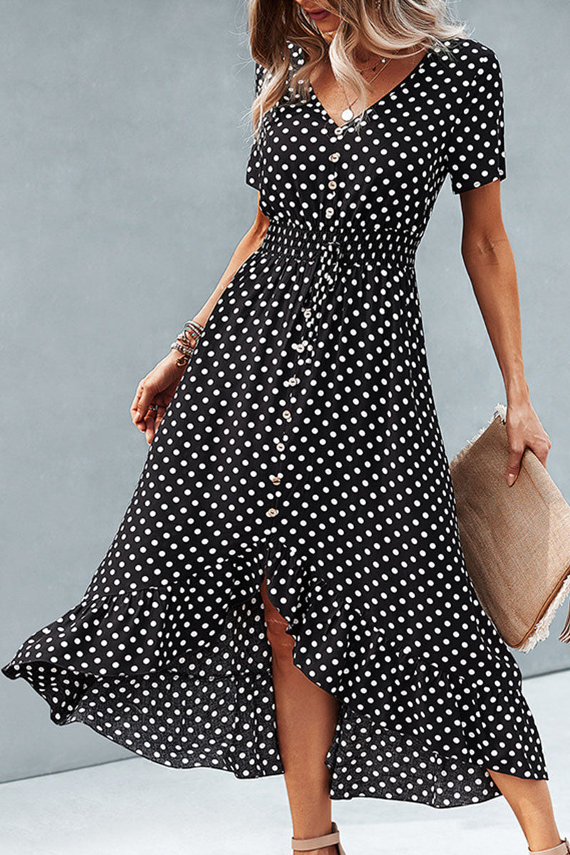 Sahara -fashion street polka dot V-neck irregular dress