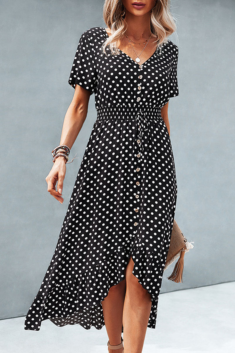 Sahara -fashion street polka dot V-neck irregular dress