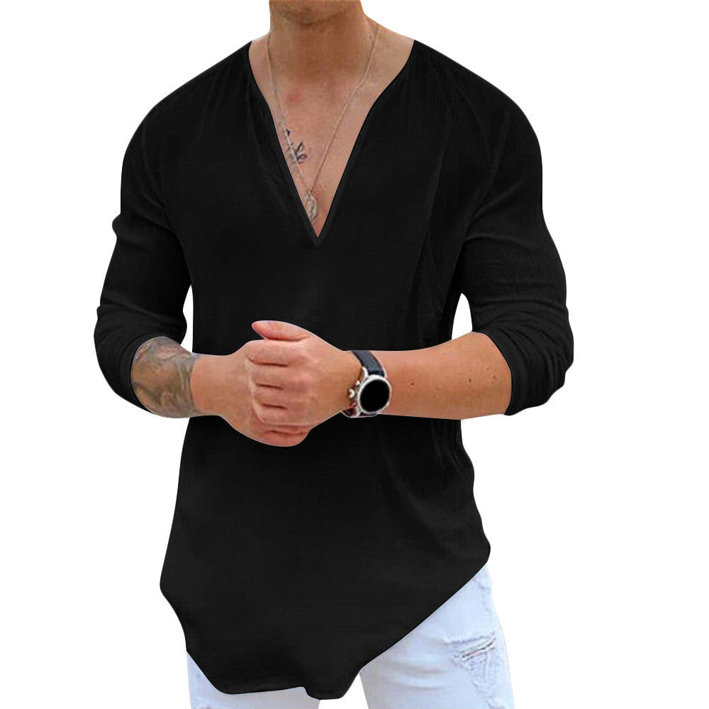 Hugues - Casual cotton shirt with V-neck