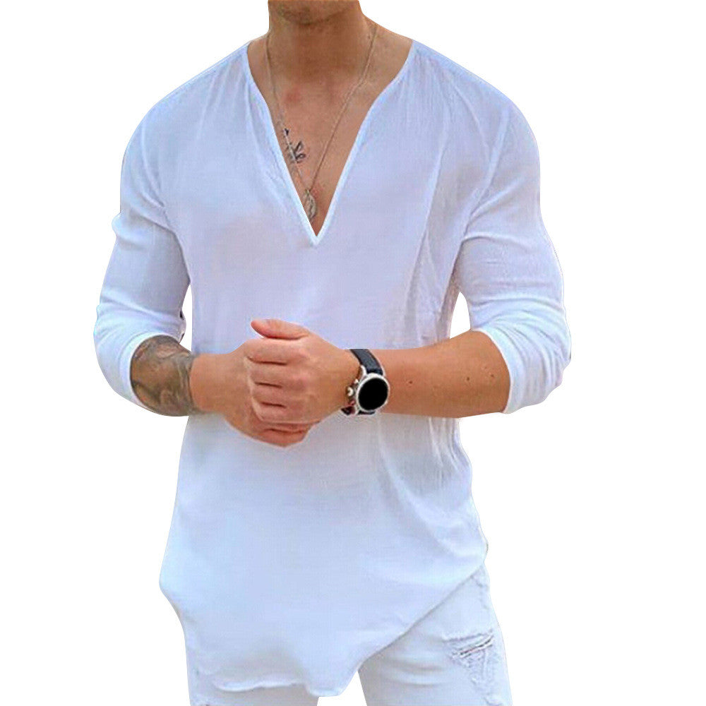 Hugues - Casual cotton shirt with V-neck