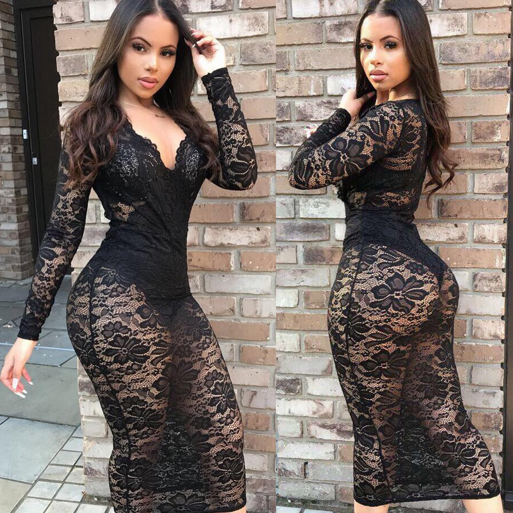 Timeless lace seductive dress dress V-neck dress