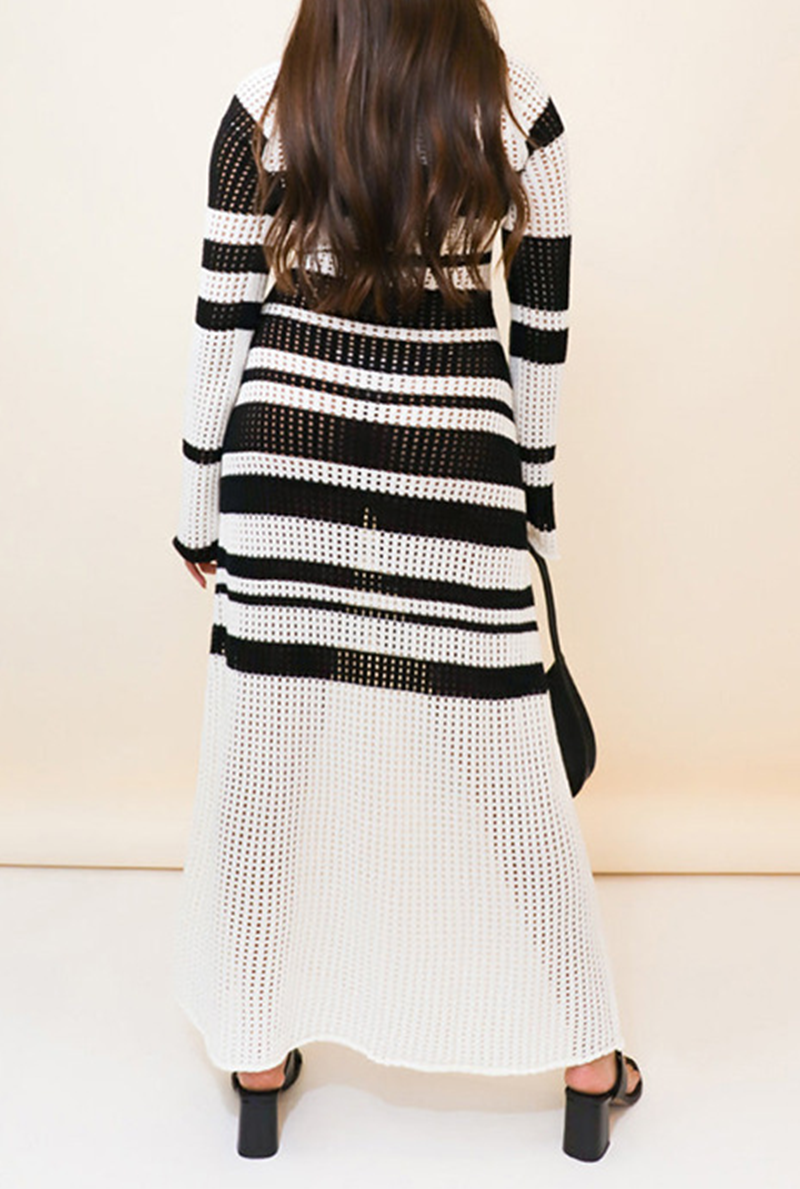 Wilma - u-neck contrast striped long sleeved knitted dress