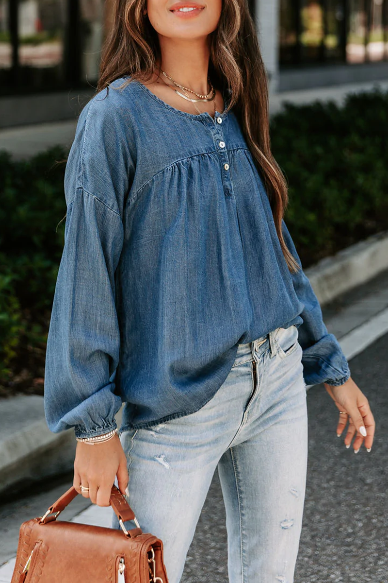 Syvette - casual long sleeve denim blouse