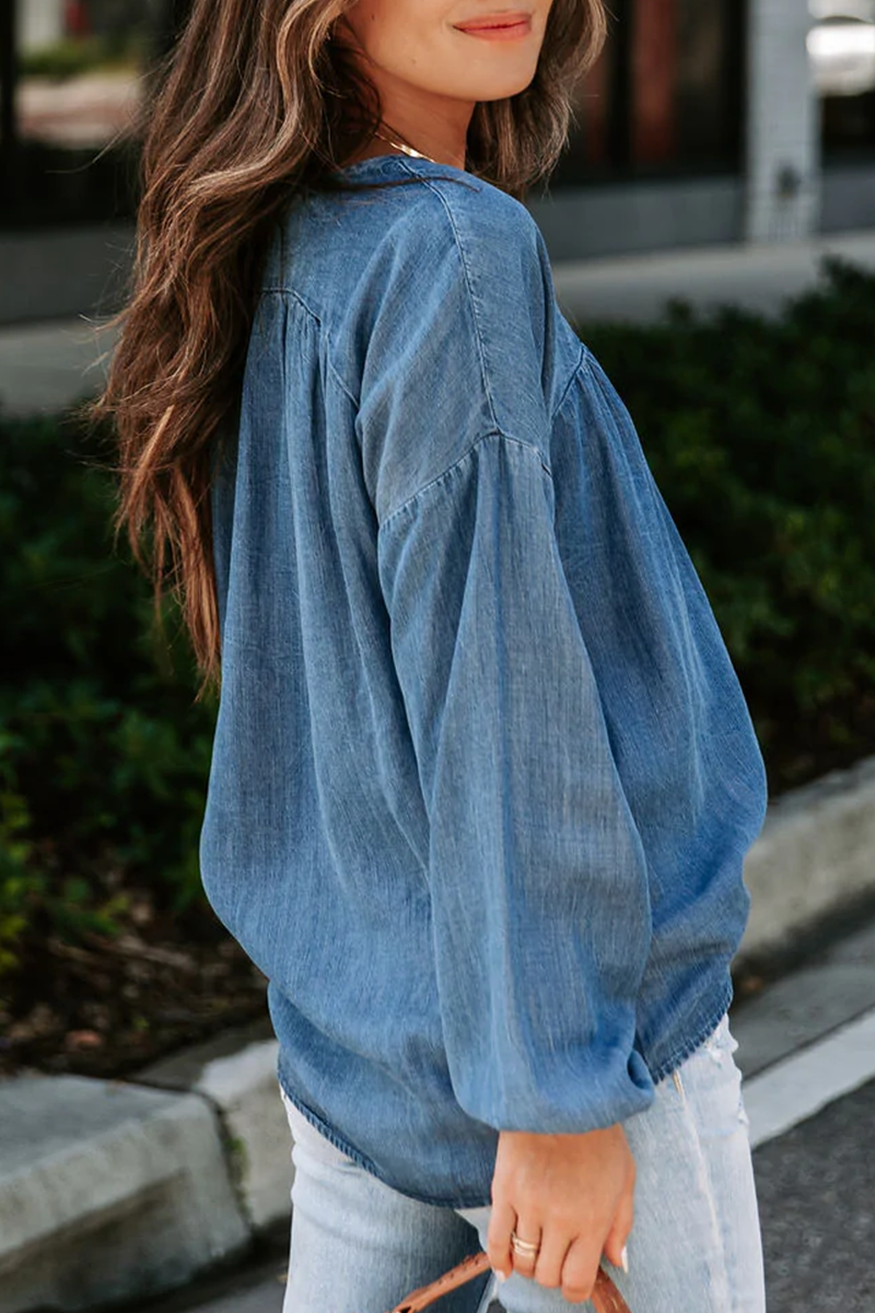 Syvette - casual long sleeve denim blouse