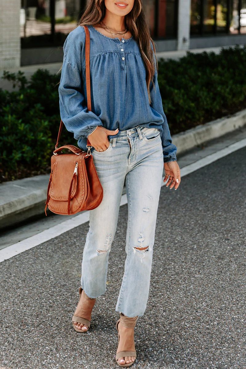 Syvette - casual long sleeve denim blouse